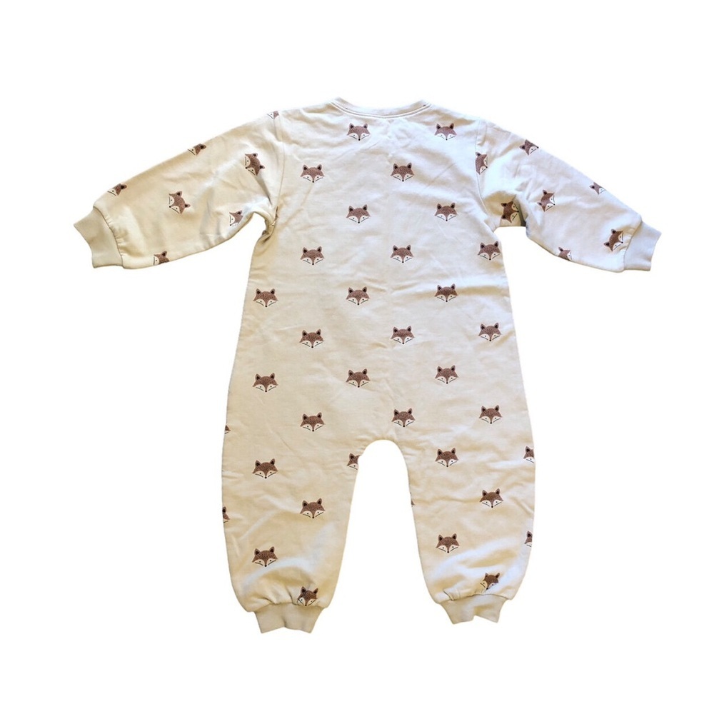 NWT Quincy Mae Relaxed Fleece Jumpsuit || Foxes || Sand - Picture 4 of 6